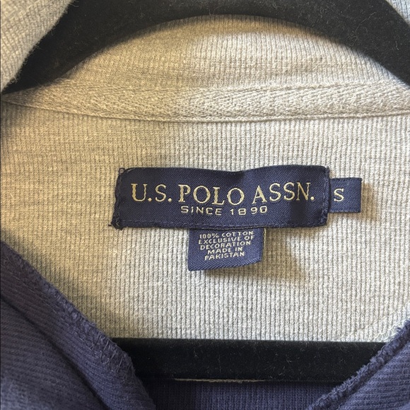 U.S. Polo Assn. Men's Dark Blue 1/4 Zip Mock Neck Flatback Pullover Sweater - Picture 9 of 13